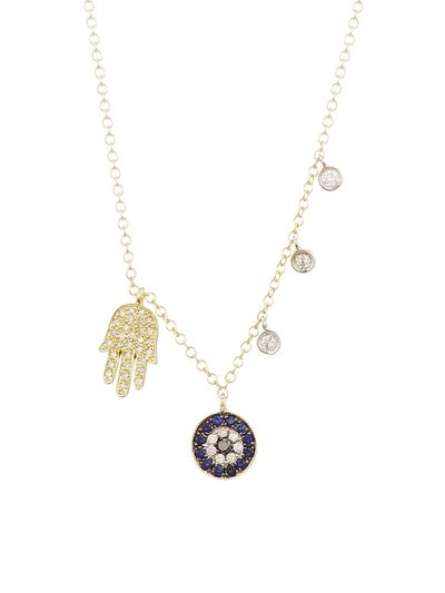 Meira T Women's 14K Gold, Diamond & Sapphire Hamsa & Evil Eye Charm Necklace