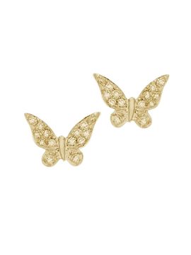 Meira T Women's 14K Yellow Gold & Diamond Butterfly Stud Earrings