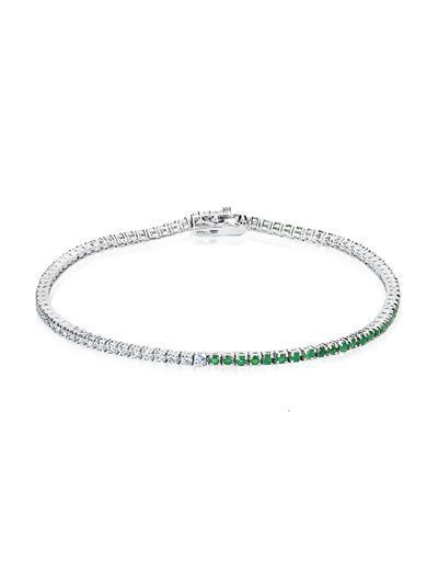 Meira T Women's Half & Half 14K White Gold, Emerald, & Diamond Tennis Bracelet