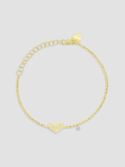 Meira T Women's Two-Tone 14K Gold & 0.16 TCW Diamond Heart Charm Bracelet