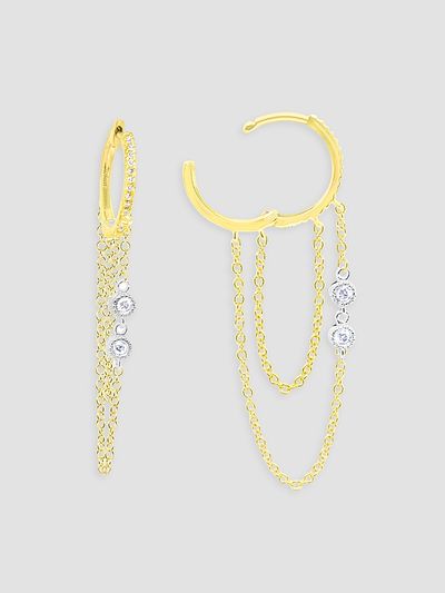 Meira T Women's Two-Tone 14K Gold & 0.21 TCW Diamond Chain Drop Earrings