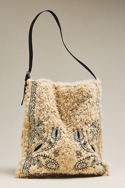 Melie Bianco Annie Faux Shearling Hobo Tote Bag