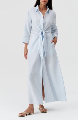 Melissa Odabash Melissa Odabash Gillian Linen Tie Front Cover-Up Maxi Shirtdress