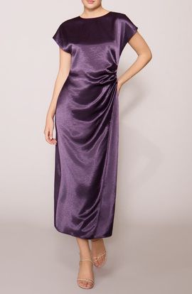 MELLODAY MELLODAY Cap Sleeve Side Cinched Satin Midi Dress