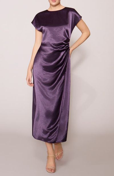 MELLODAY MELLODAY Cap Sleeve Side Cinched Satin Midi Dress
