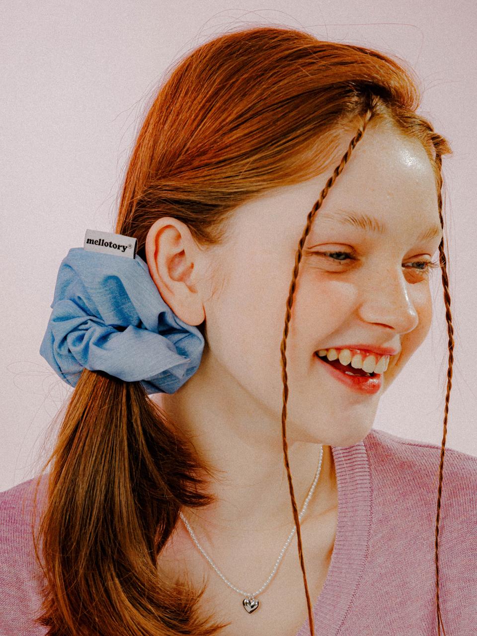 mellotory Basic Cotton-Polyester Denim Scrunchie [Sky Blue]