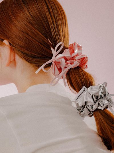 mellotory Double Ribbon Metallic Shiny Scrunchie