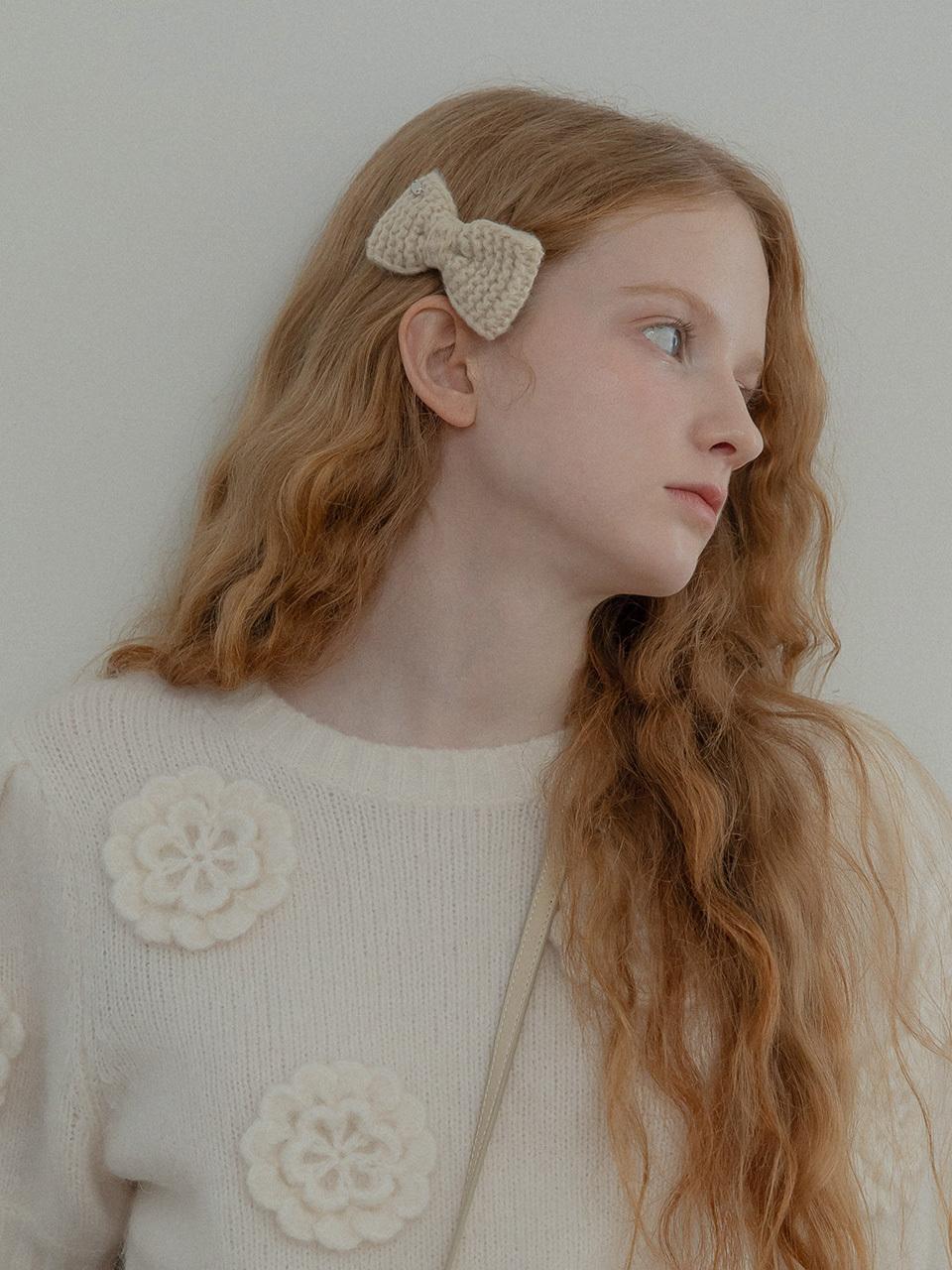 mellotory Petit Ribbon Knit Hair Pin [Cream]