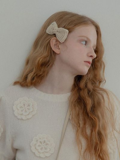 mellotory Petit Ribbon Knit Hair Pin [Cream]