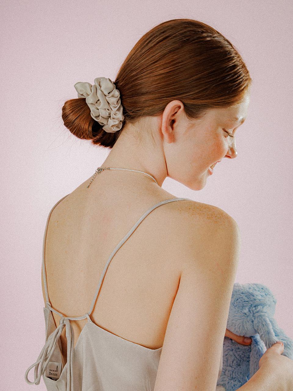 mellotory Shirred Handcrafted Satin Scrunchie [Ivory]