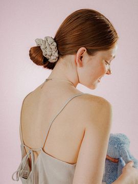 mellotory Shirred Handcrafted Satin Scrunchie [Ivory]