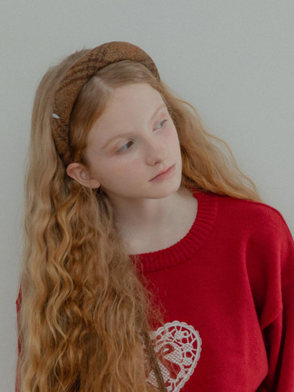 mellotory Wool Check Embossed Hair Band [Brown]