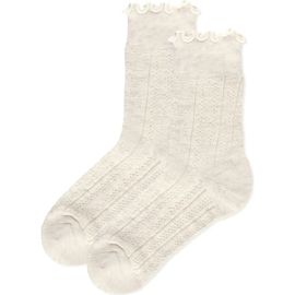MeMoi MeMoi Heart Ruffle Cuff Cotton Blend Pointelle Crew Socks