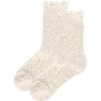 MeMoi MeMoi Heart Ruffle Cuff Cotton Blend Pointelle Crew Socks