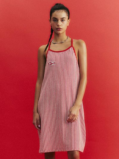 MENASOO MENASOO Summer Stripe Terry Strap Dress_Red