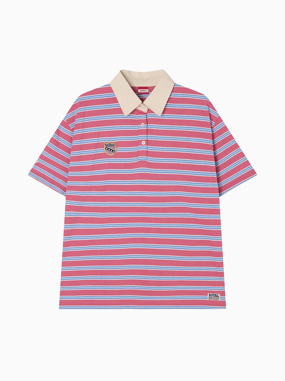 MENASOO Multi Stripe Collar T Shirt [Skyblue Pink]