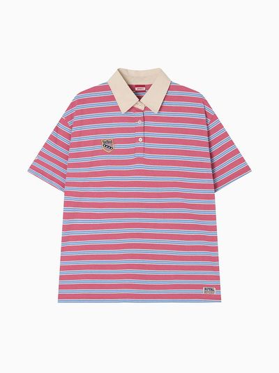 MENASOO Multi Stripe Collar T Shirt [Skyblue Pink]