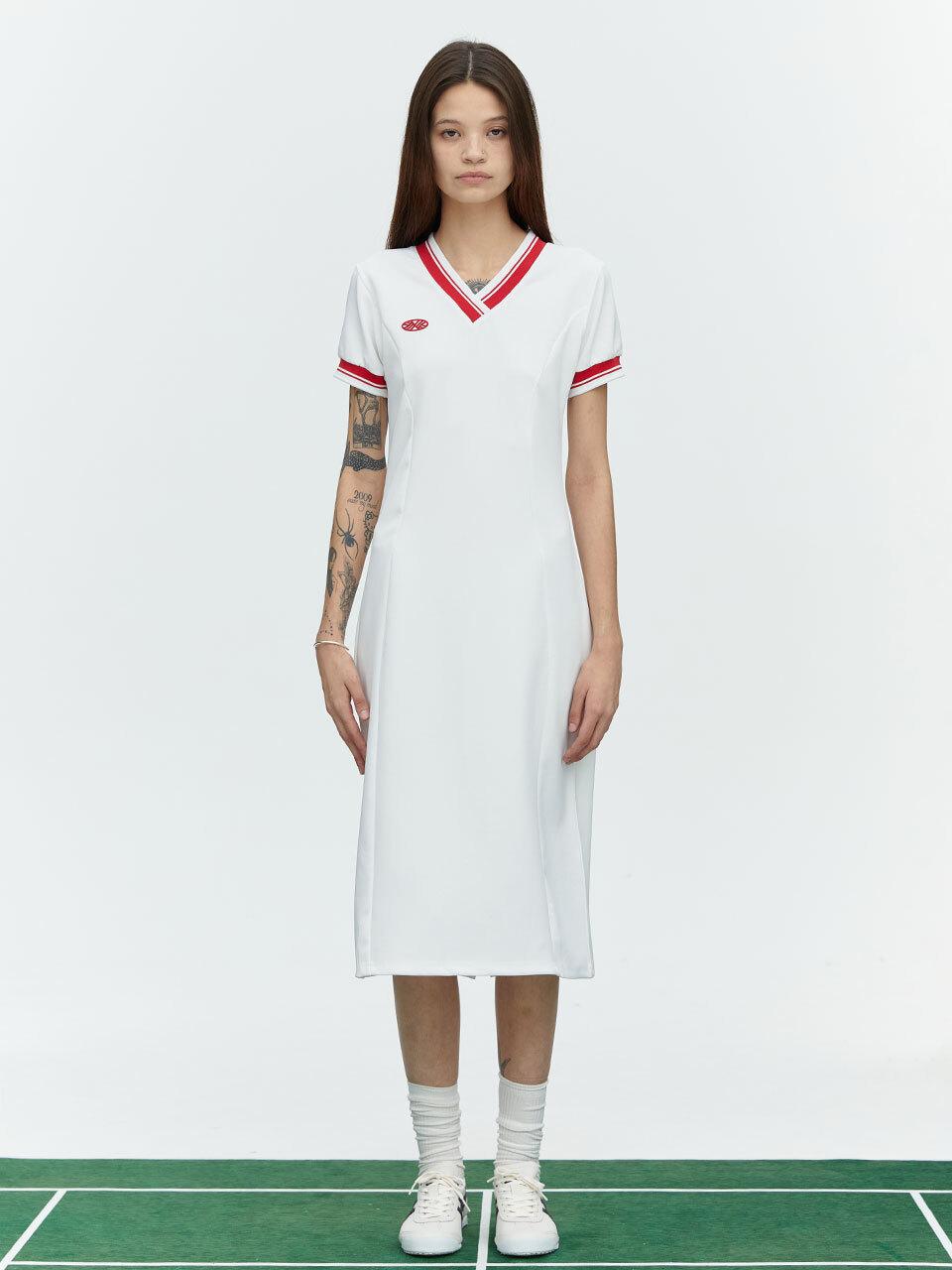 MENASOO Stripe Track Rip Jersey Dress_White