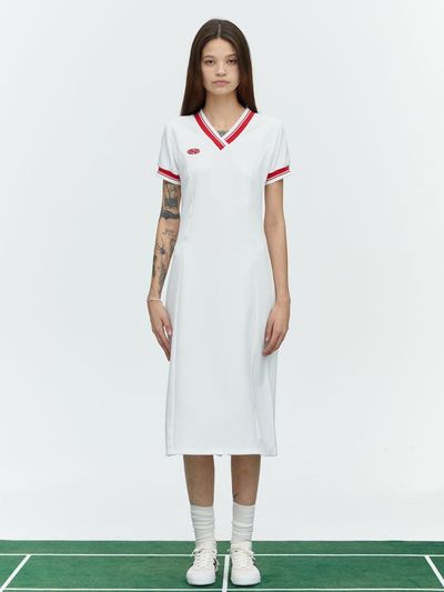 MENASOO Stripe Track Rip Jersey Dress_White