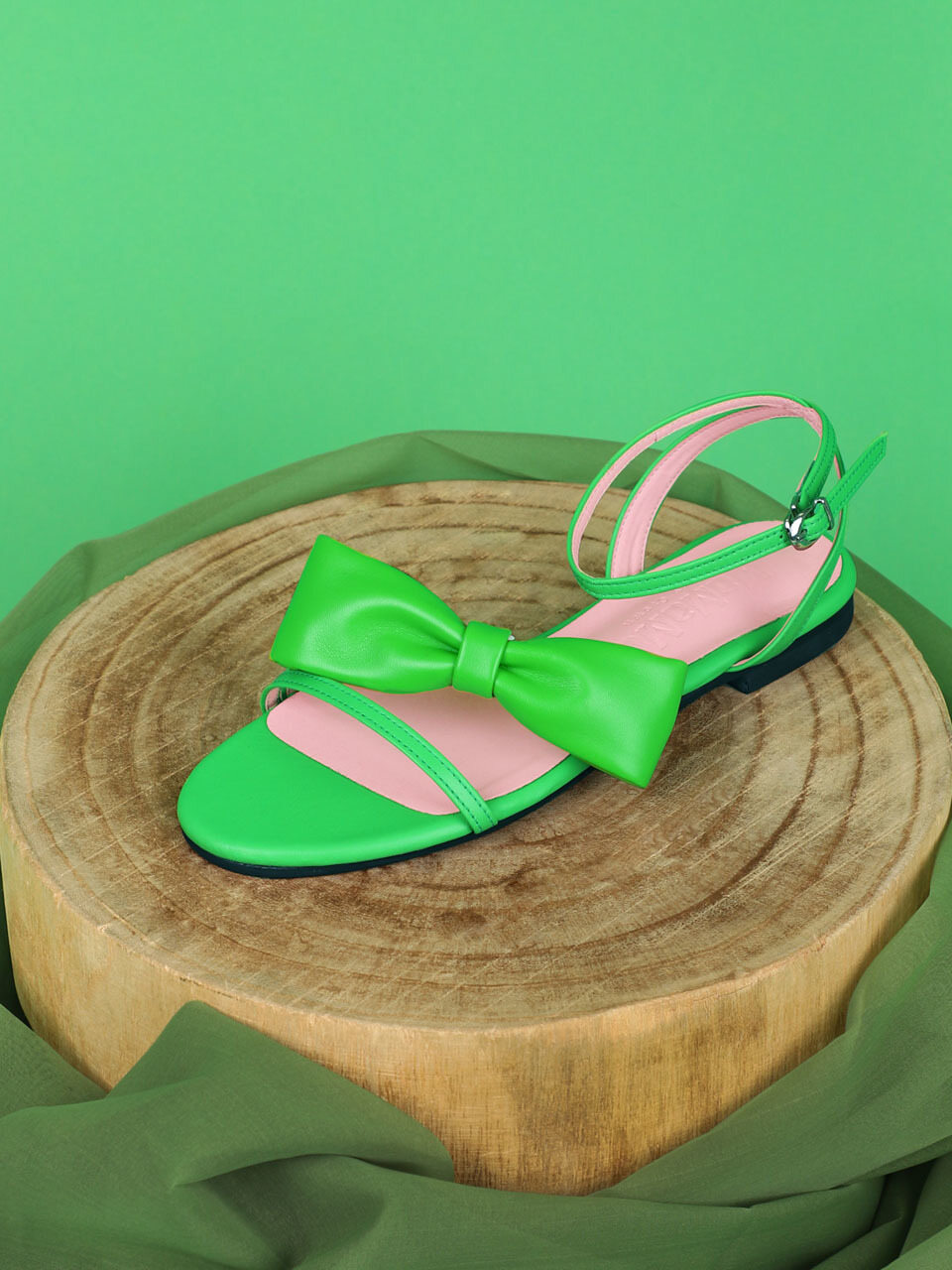 MERCYCROWN Fairy Ribbon Slingback Sandal _ Green/Pink