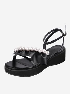 MERCYCROWN Fairy Ruffle Slingback Platform  _ Black Pearl