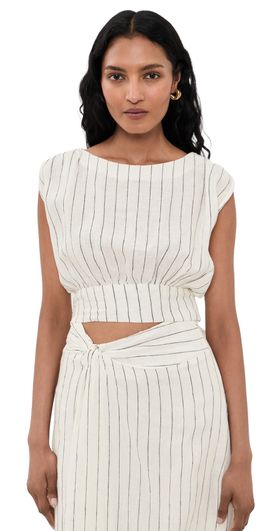 Merlette Merlette Shaan Stripe Top Ivory Black Stripe