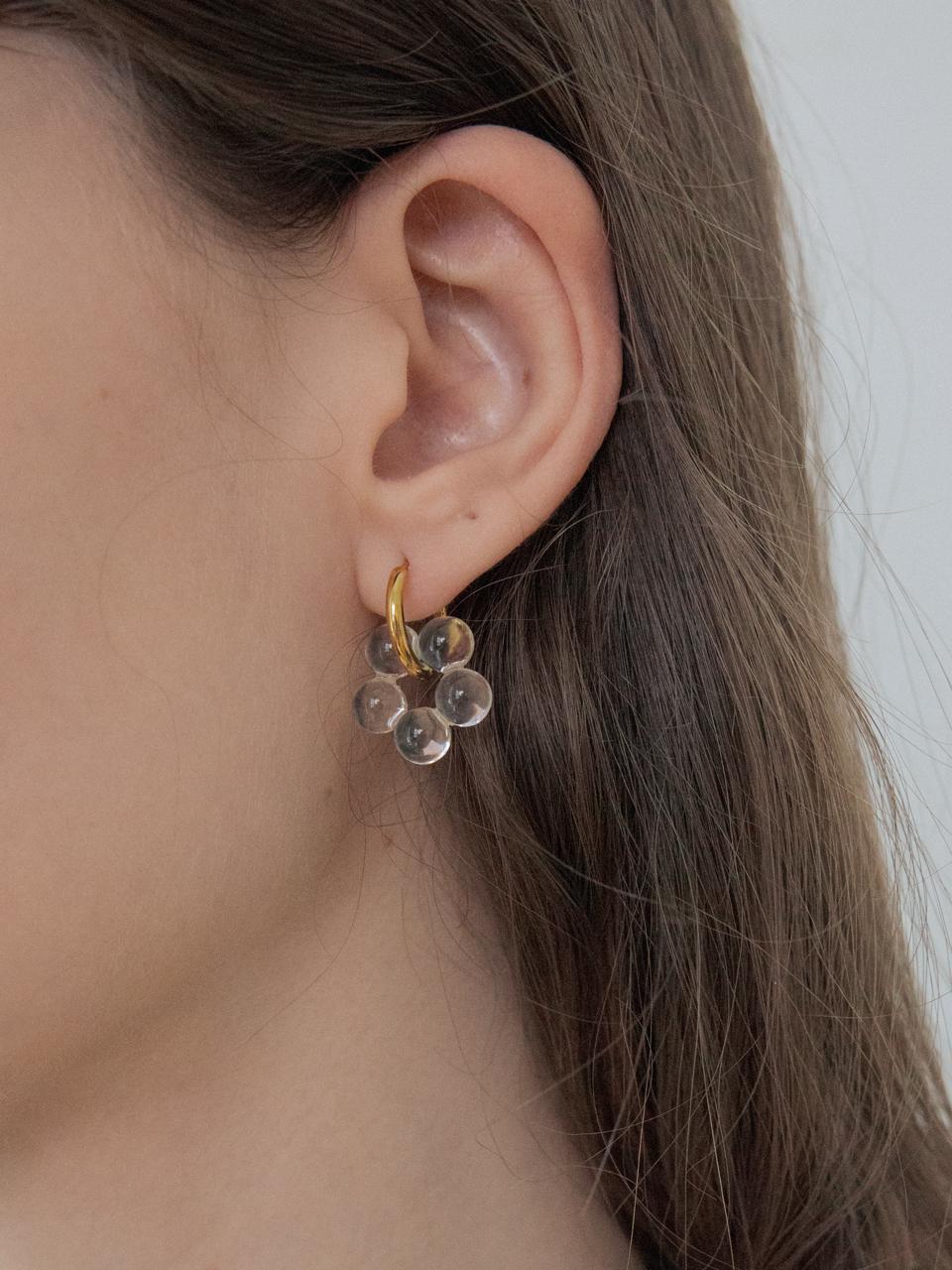 MERRYMOTIVE [2 Way] Glass Flower Surgical Hoop Earring