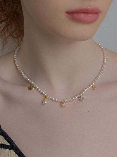 MERRYMOTIVE 5 Mini Pendant Pearl Necklace