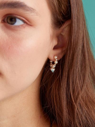 MERRYMOTIVE 925 Silver heart and pearl hoop earring