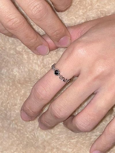 MERRYMOTIVE Black Crystal Pendant Surgical Chain Ring