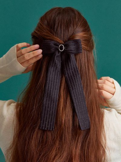 MERRYMOTIVE Black jacquard ribbon hairpin