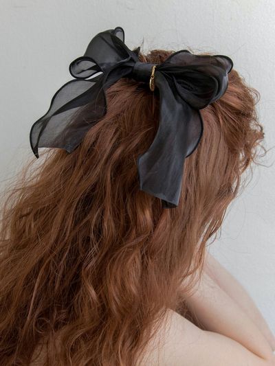 MERRYMOTIVE Black Organza Ruffle Ribbon Hairpin