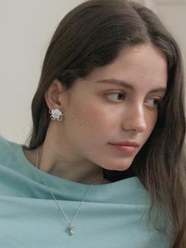 MERRYMOTIVE Double Flower Knit Earring_Silver