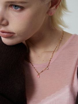 MERRYMOTIVE Gold Chain Pearl Pendant Necklace [Pink]