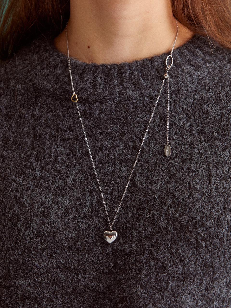 MERRYMOTIVE Heart pendant combi long necklace (2colors)