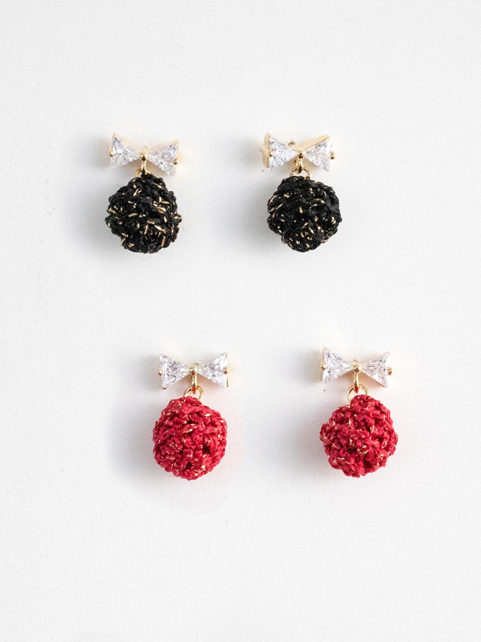 MERRYMOTIVE Mini Crystal Bow And Knit Ball Earring