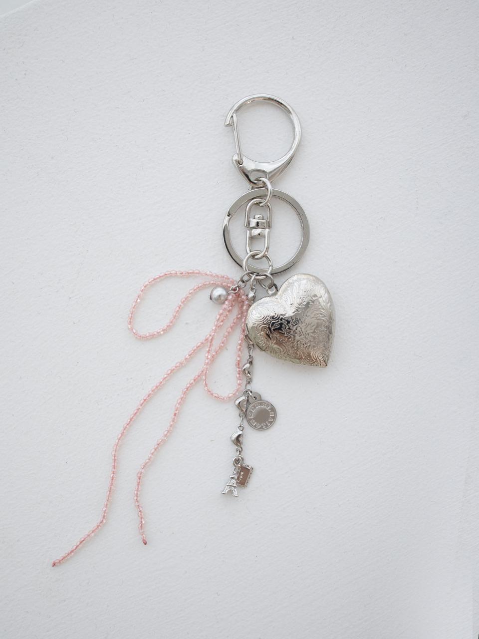 MERRYMOTIVE PInk ribbon and heart keyring