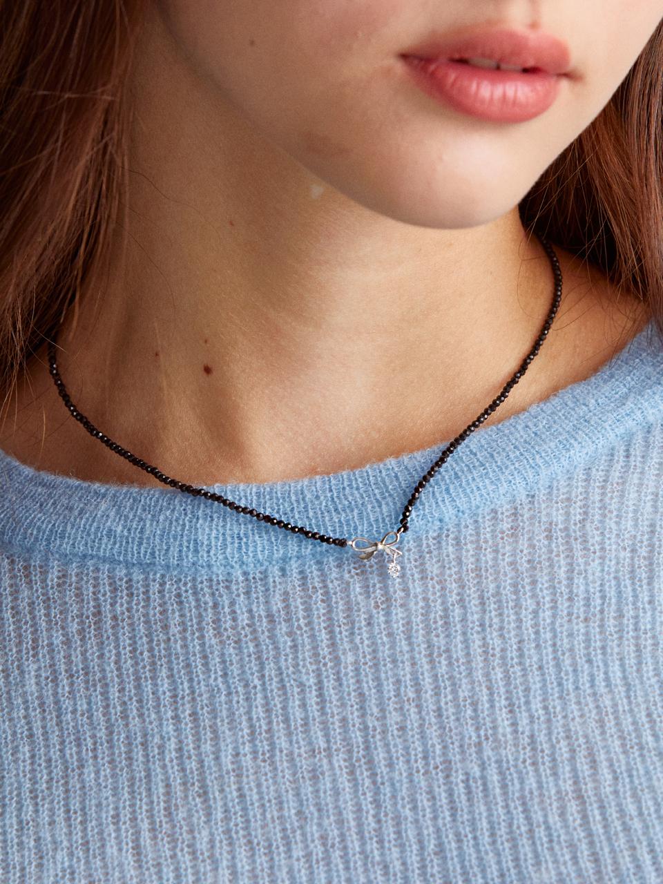 MERRYMOTIVE Ribbon with black spinel 925 silver necklace