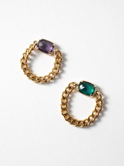 MERRYMOTIVE Square Crystal With Surgical Gold Chain Ring