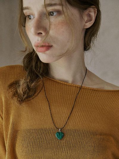 MERRYMOTIVE Stripe heart gemstone with string necklace