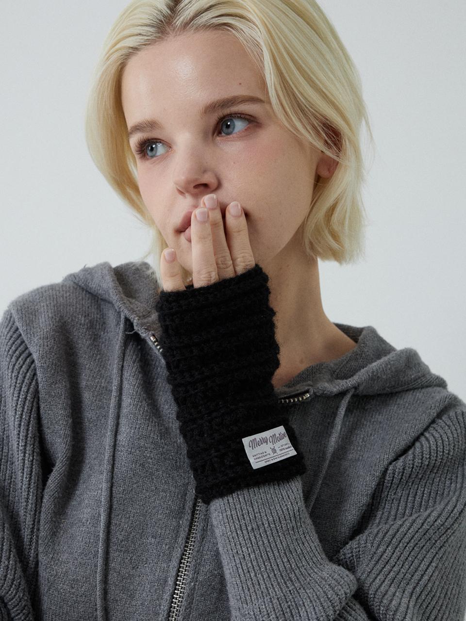 MERRYMOTIVE Wool Blend Crochet Fingerless Handwarmer [Black]