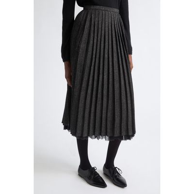 Meruert Tolegen Meruert Tolegen Pleated Herringbone Linen & Wool Blend Midi Skirt