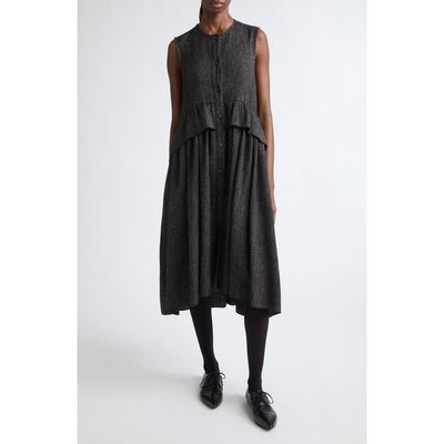 Meruert Tolegen Meruert Tolegen Wool Herringbone Ruffle Smock Midi Dress 