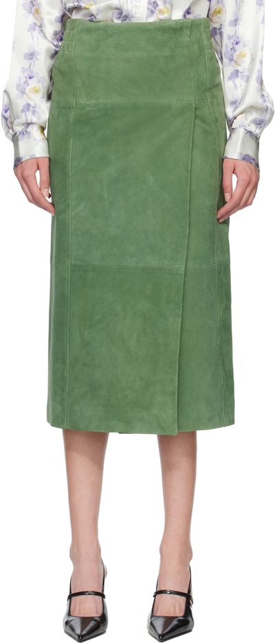 Meryll Rogge Meryll Rogge Green Suede Long Wrap Midi Skirt