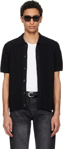 Merz b. Schwanen Merz b. Schwanen Black 1961 Ribbed Cotton Knit Shirt