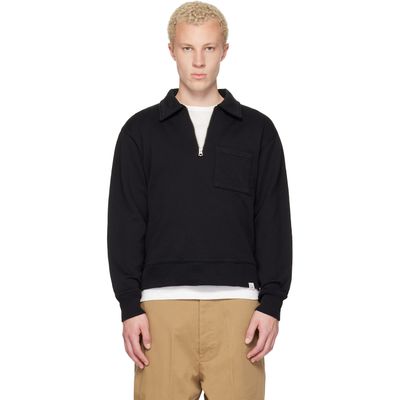 Merz b. Schwanen Merz b. Schwanen Black Authentic Fleece Polo Collared Half-Zip Cotton Sweatshirt