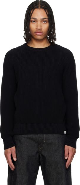 Merz b. Schwanen Merz b. Schwanen Black Sturdy Ribbed Cotton Sweater