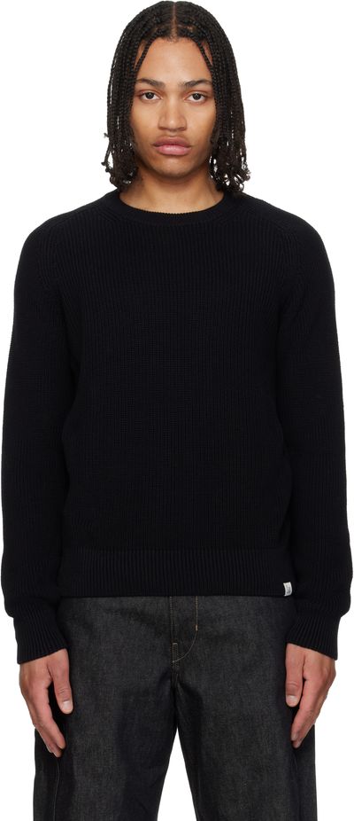 Merz b. Schwanen Merz b. Schwanen Black Sturdy Ribbed Cotton Sweater