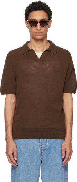 Merz b. Schwanen Merz b. Schwanen Brown Cotton Short Sleeve Polo