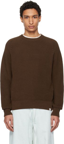 Merz b. Schwanen Merz b. Schwanen Brown Sturdy Ribbed Cotton Sweater
